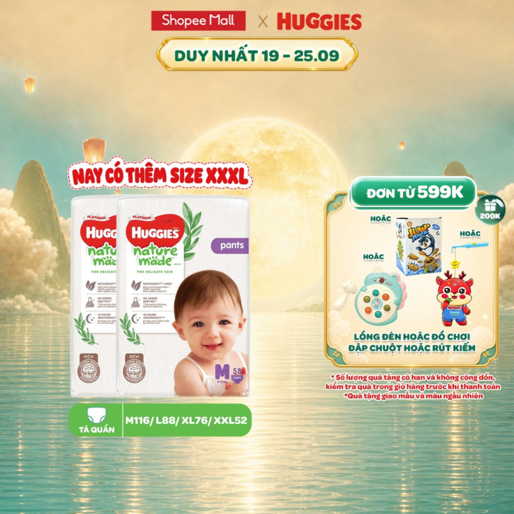 Combo 2/ Combo 3 Tã/Bỉm Dán và Quần Huggies NatureMade M64/L54/XXL44