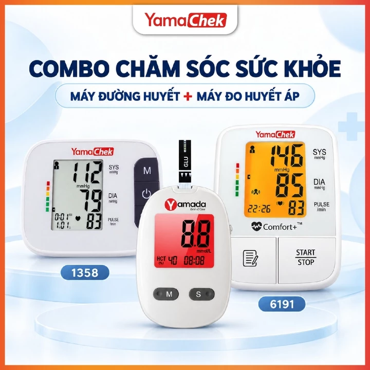 Combo Máy đo huyết áp YamaChek và Máy đo đường huyết Yamada, trợ lý ảo giọng nói Tiếng Việt