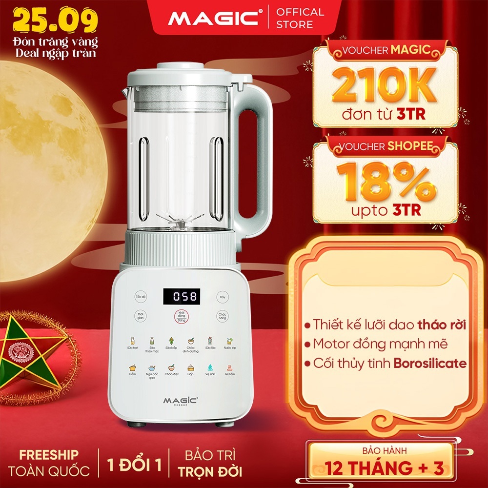 Máy Làm Sữa Hạt Magic A-103, Cối Thủy Tinh 1.75L, Lưỡi Dao 8 Cánh Tháo Rời, Máy Xay Nấu Đa Năng, Tự Vệ Sinh