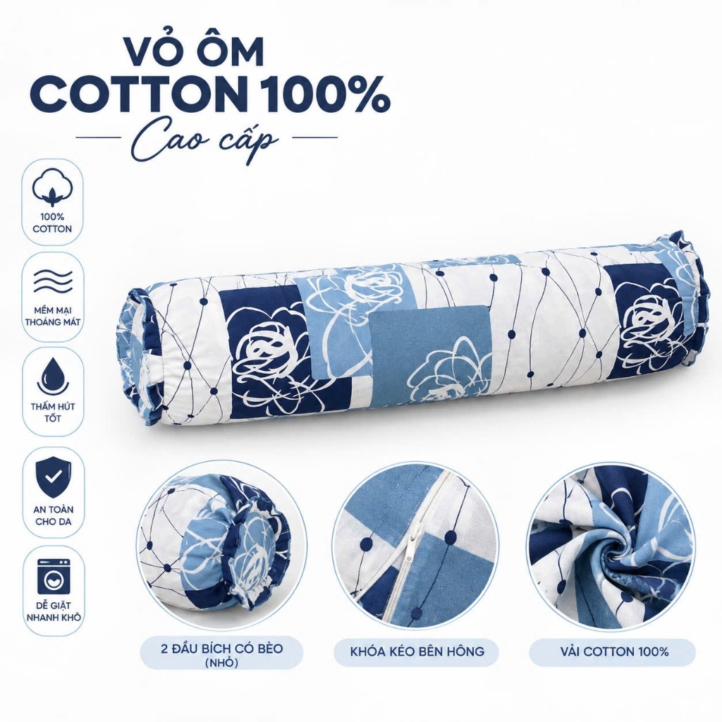 VỎ GỐI ÔM COTTON THẮNG LỢI , CÓ KHÓA KÉO TIỆN LỢI THOÁNG MÁT ( 1 CÁI )
