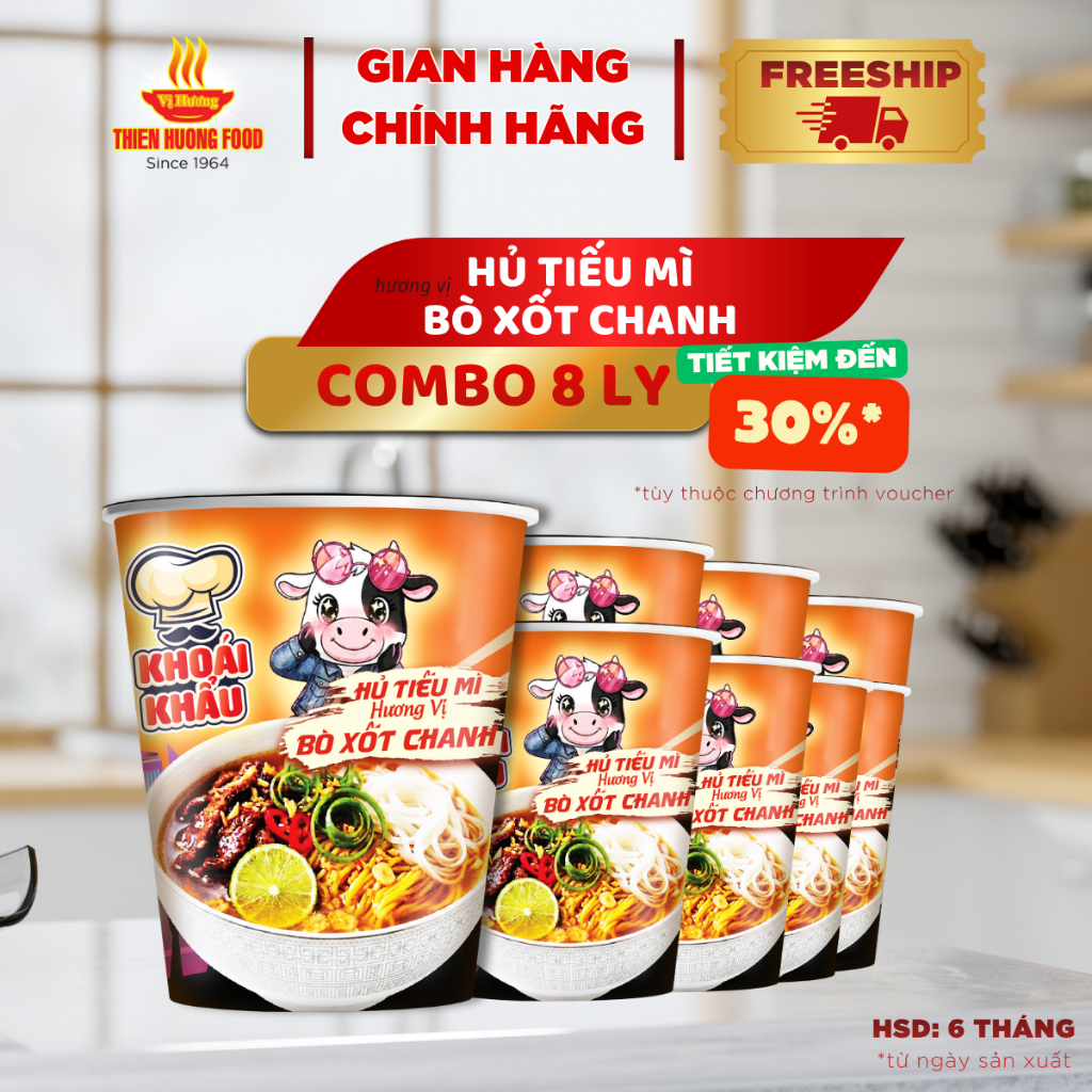 [MỚI] Combo 8 Ly Khoái khẩu Hủ Tiếu Mì Hương Vị Bò Xốt Chanh 67 gram/ ly [TMNLY0051]