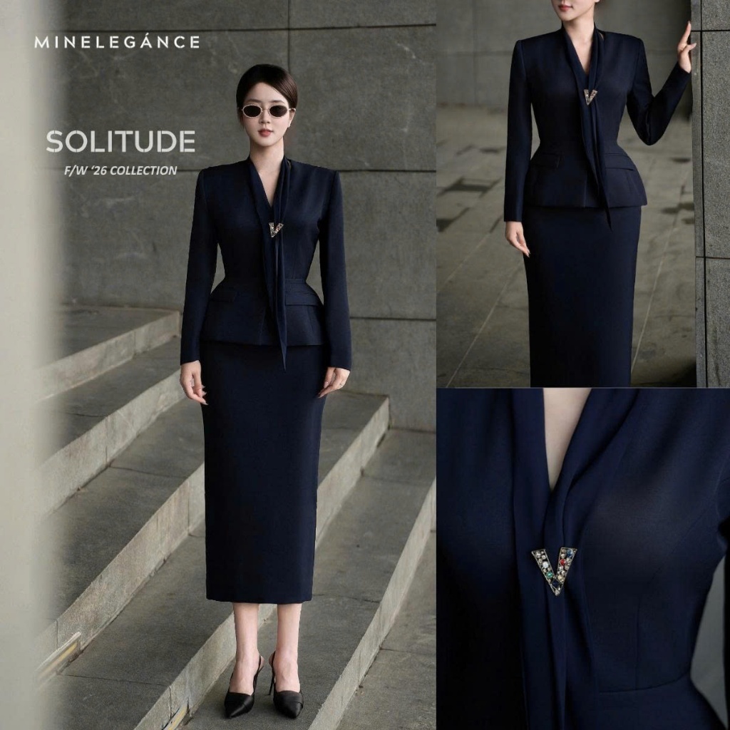 MINELEGÁNCE | SET VEST DÀI TAY & CHÂN VÁY BÚT CHÌ CÁCH ĐIỆU, SANG TRỌNG - MIN254
