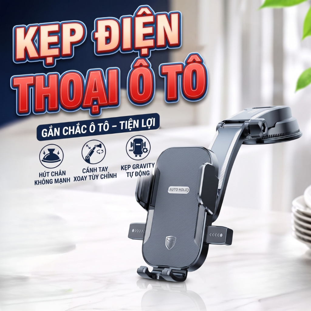 Giá Đỡ Điện Thoại Ô Tô Không Chắn Tầm Nhìn - Kẹp Taplo Xoay 360 Độ, Đế Dán 3M Siêu Chắc Chắn