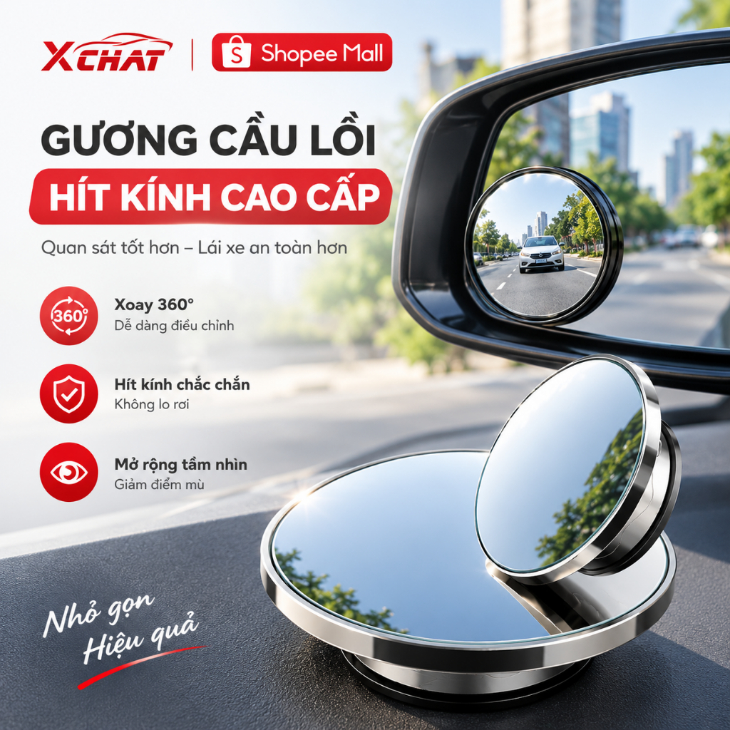 Gương Cầu Lồi Hít Kính Chiếu Hậu Ô Tô XCHAT Phiên Bản Mới 360° Phản Chiếu Sắc Nét