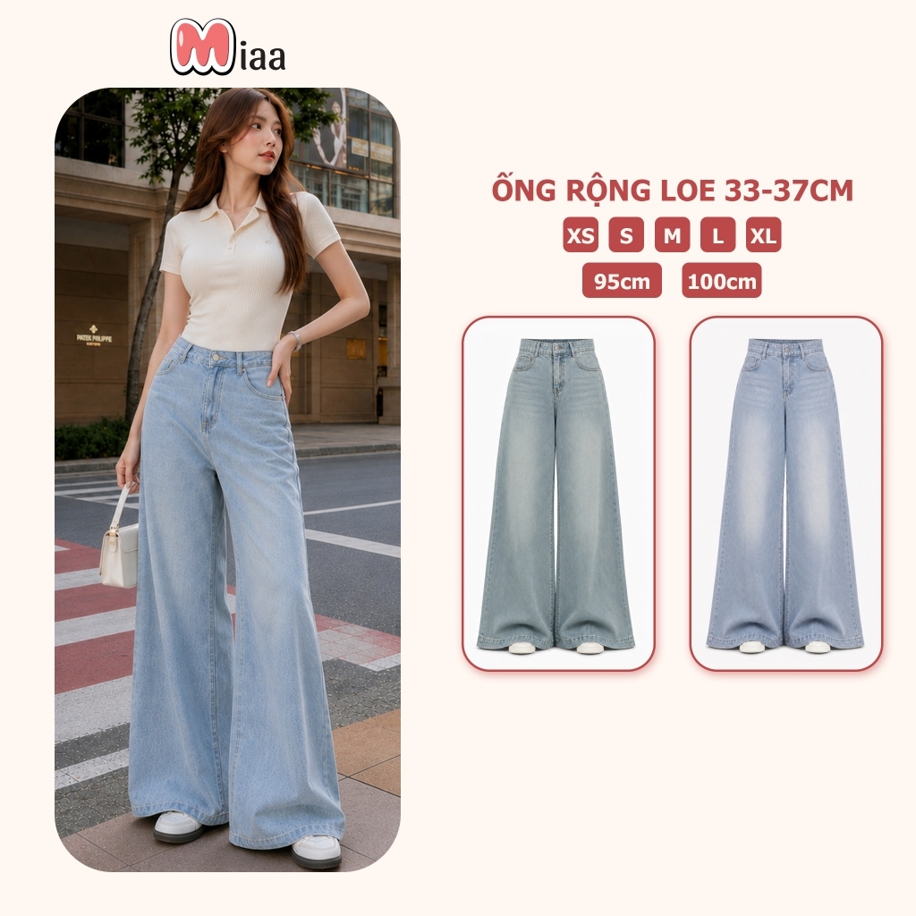 Quần Jean Ống Rộng Suông Loe 33-37cm MIAA Cạp Cao Siêu Tôn Dáng , Quần Bò Ống Suông Loe Có Size Cho Nấm Lùn_VER4