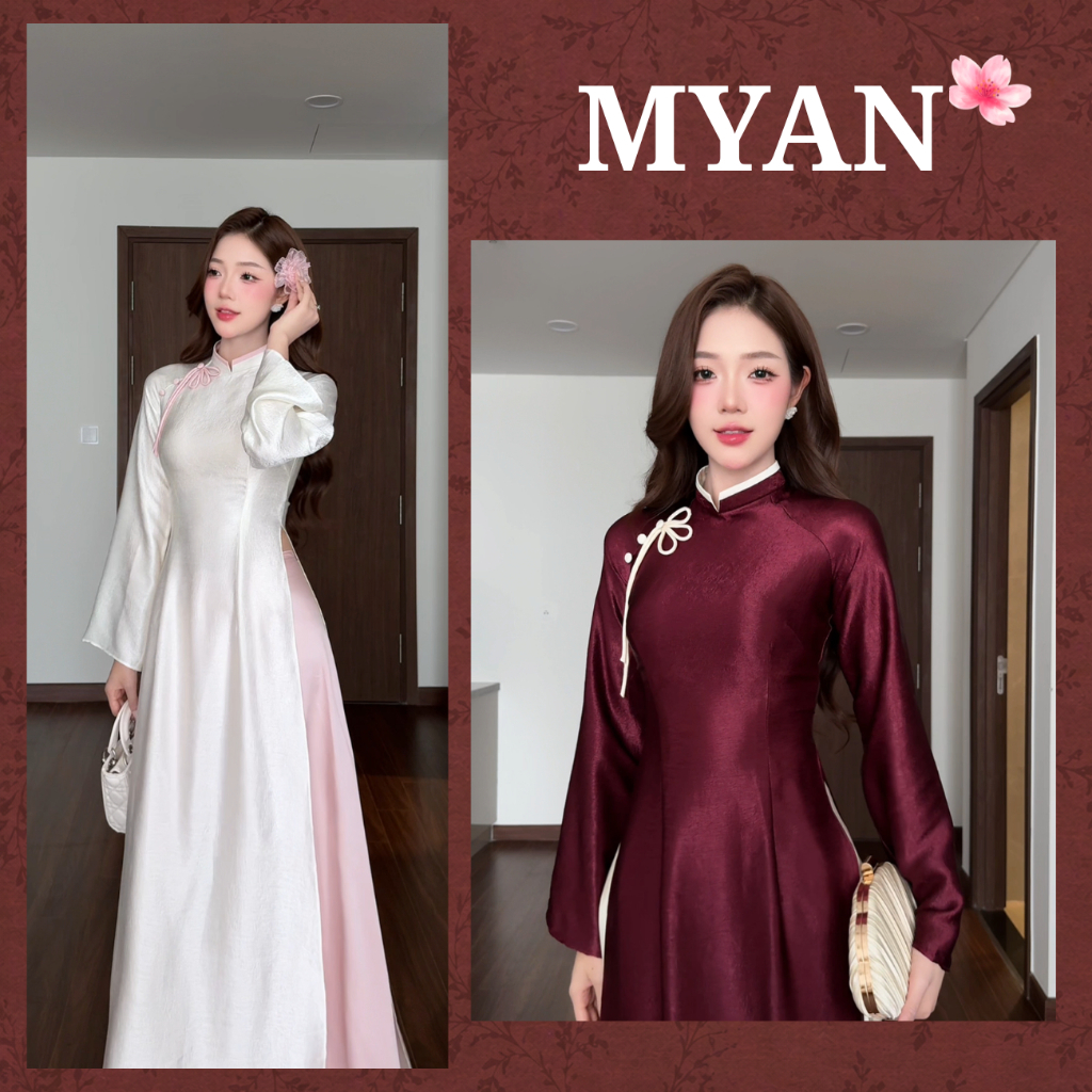 Áo dài BÁCH HOA, dáng chiết eo truyền thống tay loe, lụa titan tráng gương thanh lịch - AD Mỹ An