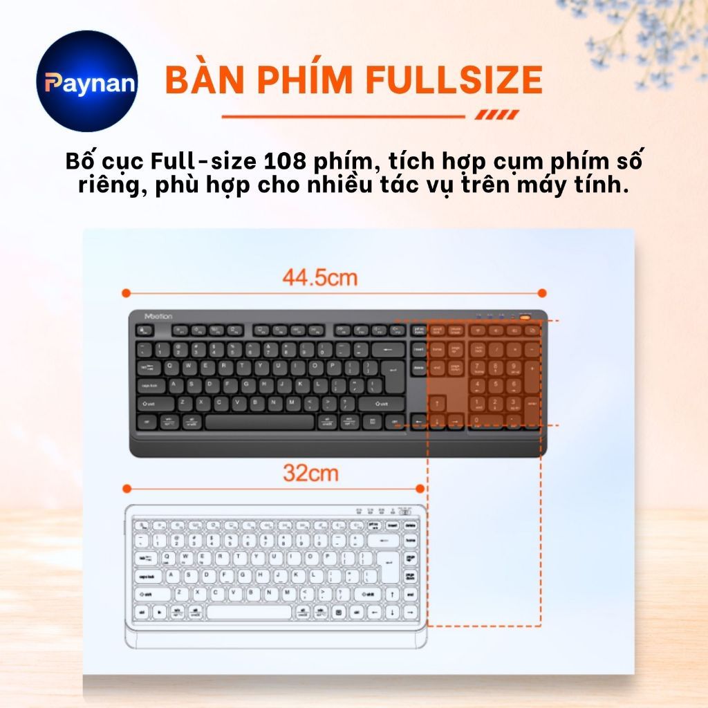 Bàn phím không dây Meetion BTK530 fullsize 108 phím dual mode Bluetooth + 2.4G chống ồn pin sạc sử dụng lên đến 100 giờ | BigBuy360 - bigbuy360.vn