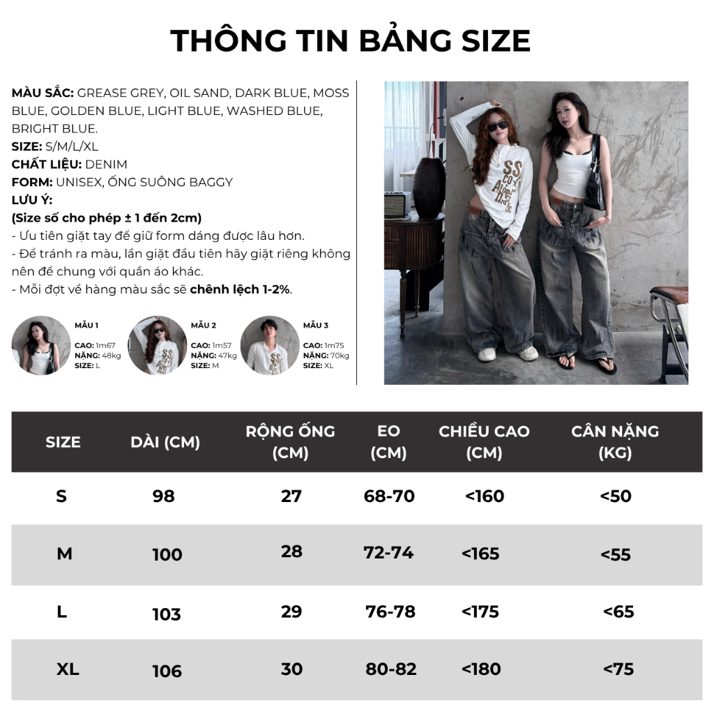 Quần Jean Ống Rộng Suông May Ngược Unisex Tôn Dáng Baggy Nam Nữ SSSTORE.Aesthetic - J16 | BigBuy360 - bigbuy360.vn