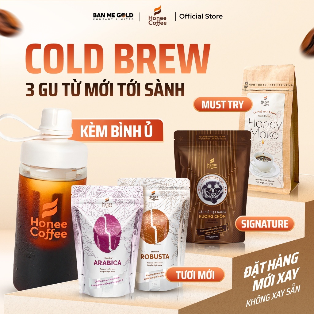[KÈM BÌNH Ủ] Cà Phê Ủ Lạnh Cold Brew 3 VỊ CHO NGƯỜI MỚI TỚI SÀNH - Cafe Ủ Lạnh Cold Brew - Cold Brew Coffee Honee Coffee