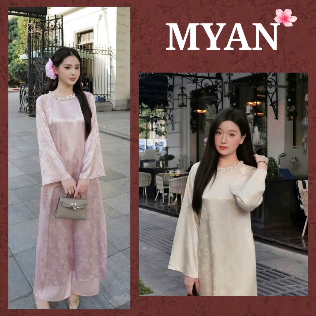 [SẴN HÀNG Hỏa tốc] Áo dài TÂM GIAO, cách tân dáng suông vải gấm lụa thanh trúc đính kết thủ công cao cấp - Áo Dài Mỹ