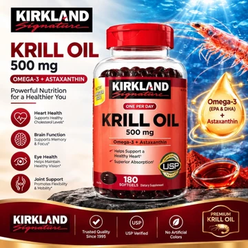 【Nhập khẩu từ Mỹ】 Viên Uống Dầu Nhuyễn Thể Tôm Krill Oil 500mg 180v Của