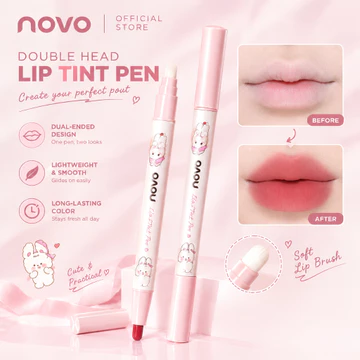 NOVO Chì Kẻ Viền Môi 2 Đầu, Kèm Cọ Tán, Ngòi 3mm Mềm Mịn, Dễ Kẻ Dễ Tán, Định Hình Môi, Tạo Hiệu Ứng Môi Đầy Đặn Tự Nhiên