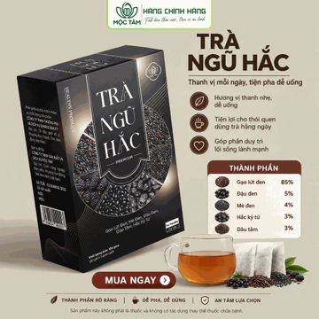 Trà Ngũ Hắc Túi Lọc 100g – Gạo Lứt Đen, Đậu Đen, Mè Đen, Hắc Kỷ Tử, Dâu Tằm – 20 Gói Tiện Pha