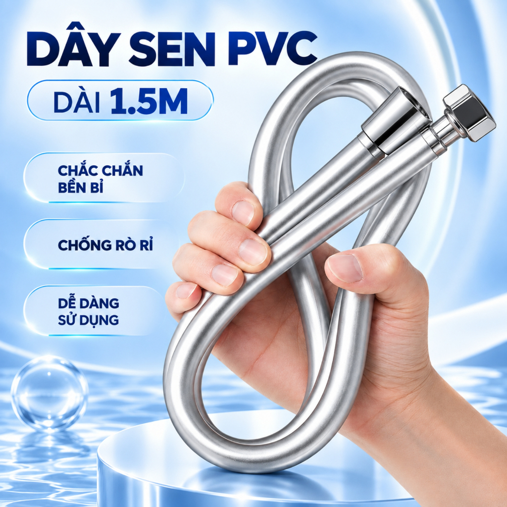 Dây vòi hoa sen PVC 5 lớp dài 1.5M, dây vòi xịt PVC chống xoắn, chống vặn - DS005