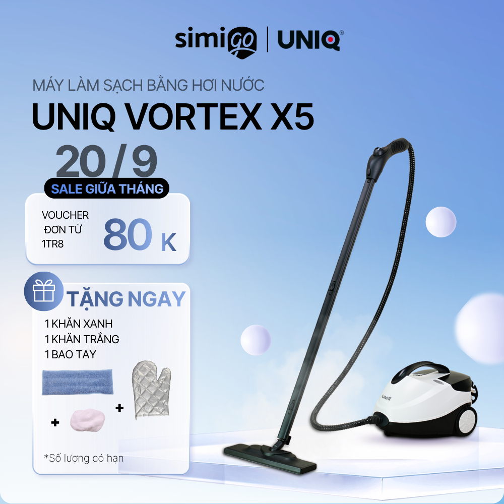 Máy làm sạch hơi nước nóng UNIQ Vortex X5 lau nhà đa năng xịt rửa vệ sinh nội thất ô tô nhà bếp sofa máy lạnh 2000W 1.5L