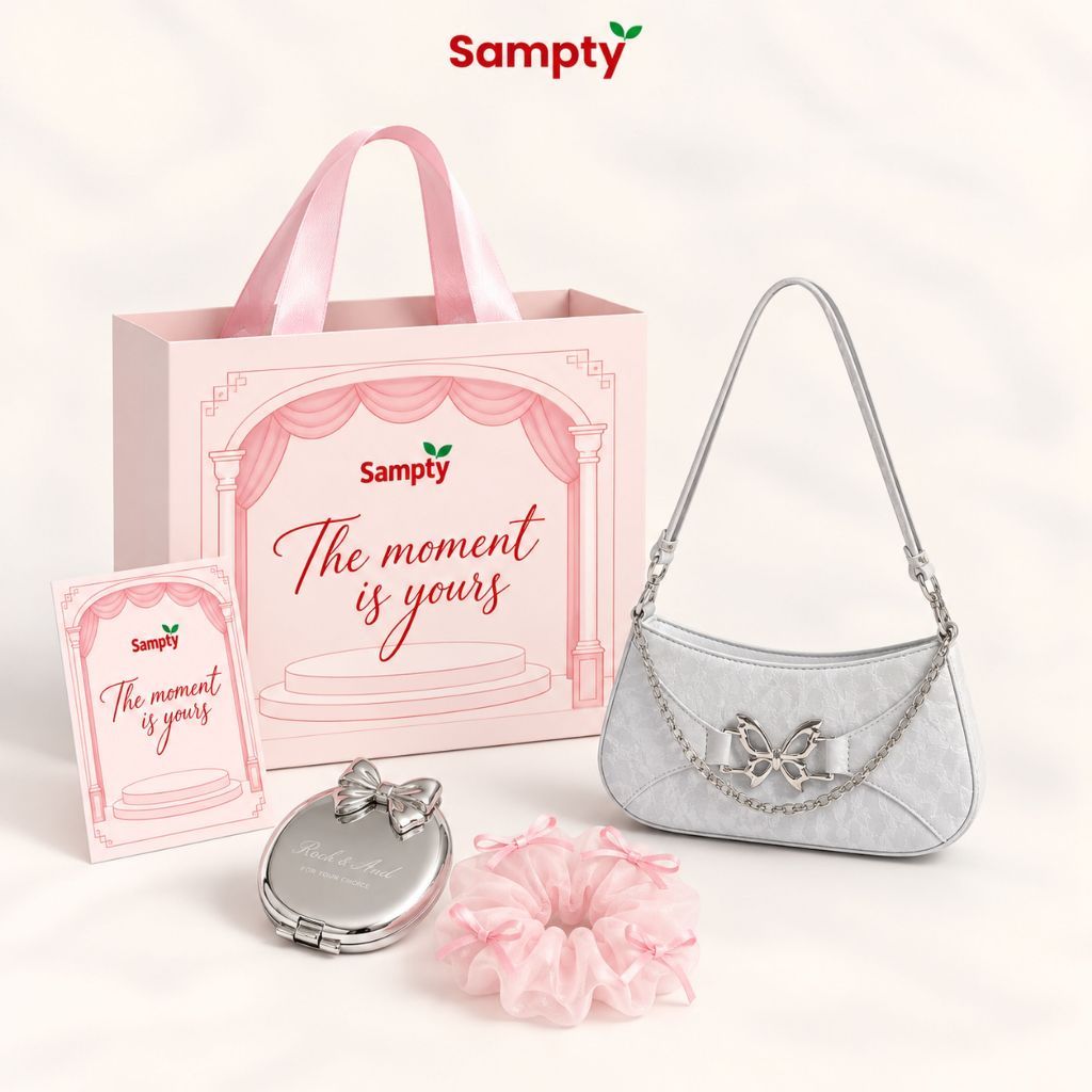 [SET QUÀ TẶNG] Túi Xách Nữ 𝐒𝐚𝐦𝐩𝐭𝐲 Da Cánh Bướm Kèm Thiệp, Gương Mini, Dây Buộc Tóc (Tặng Bạn Thân, Bạn Gái, Sinh Nhật)