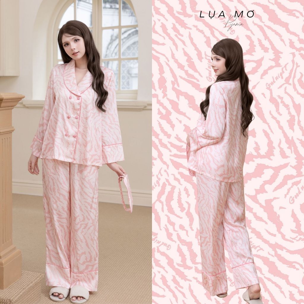 Pijama Tiểu Thư Form Vest Họa Tiết Sọc Hồng Vải Lụa Latin Cao Cấp - Đồ bộ Lụa Mơ LM295