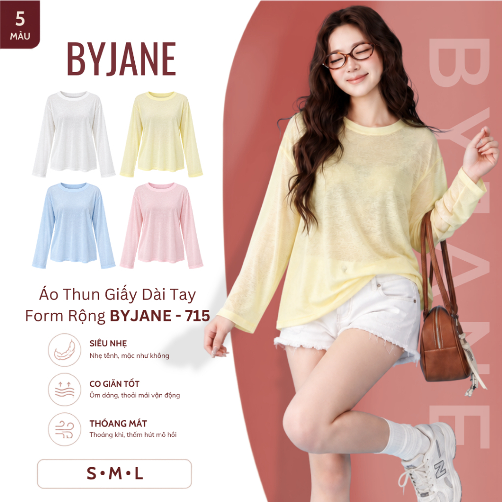 [ MỞ BÁN ] Áo Thun Nữ Dài Tay Chất Thun Giấy Mỏng Nhẹ Form Rộng Thoáng Mát Basic BYJANE - 715