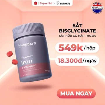 Viên Uống Sắt Bầu Hữu Cơ Perdays Không Tanh Không Táo Bón Bổ Sung Máu Thiếu Sắt Cho Mẹ Bầu Lọ 30 Viên
