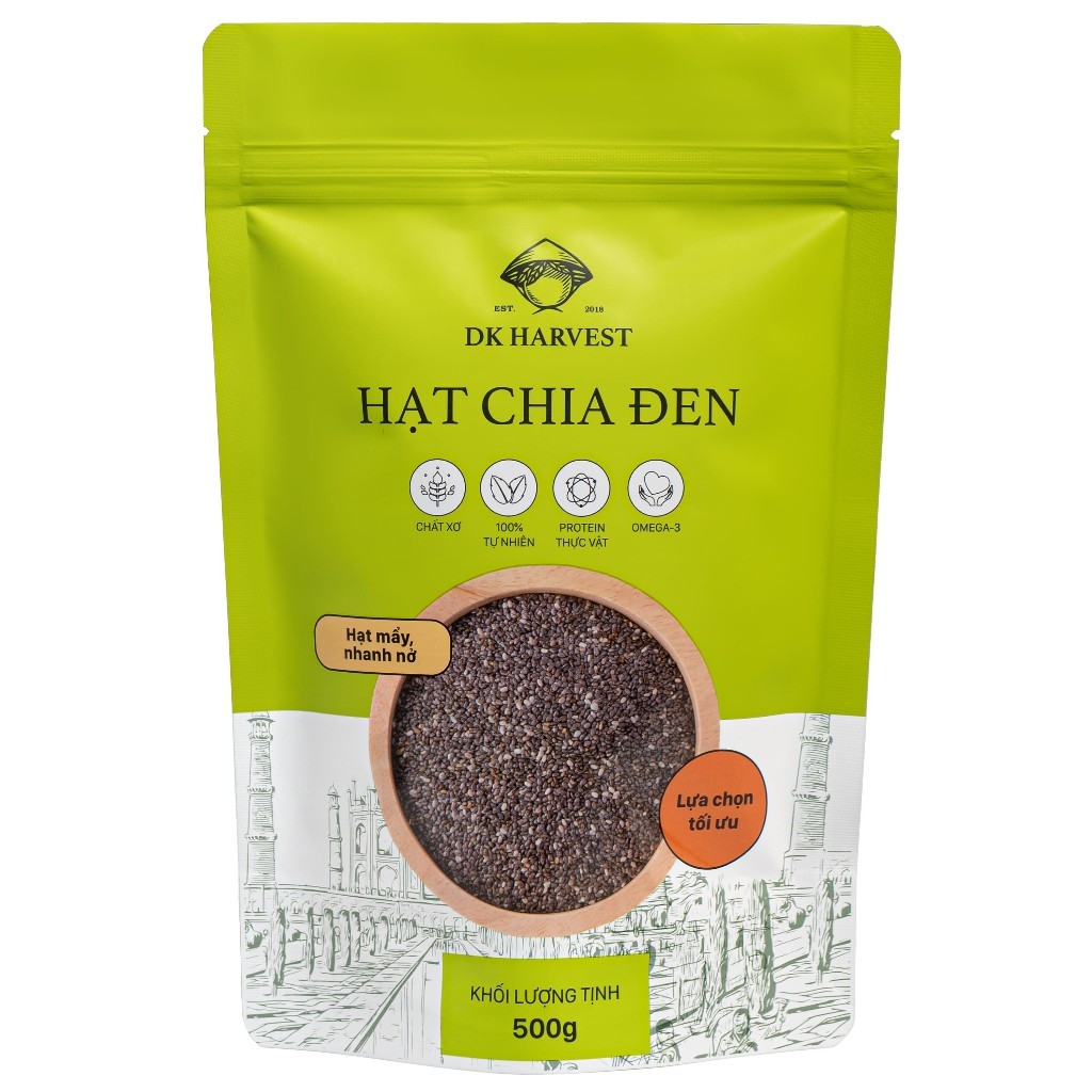 Hạt Chia Đen DK Harvest Nhập Khẩu chính ngạch - Túi 100g/500g - Độ tinh khiết cao Giàu Omega-3, Ăn Kiêng Healthy