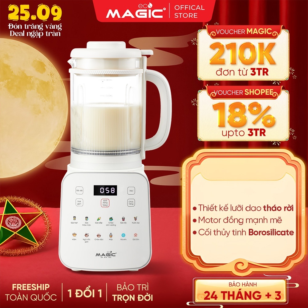 Máy Làm Sữa Hạt 12 Chức Năng 1.5L Magic Eco AC-143, Tự Động Vệ Sinh, Công Suất 1200W