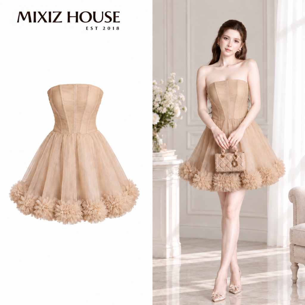 Đầm Cúp Viền Gọng Dáng Ngắn Xòe Sang Chảnh Mixiz House D48 - Váy Nữ Dự Tiệc Thiết Kế Tôn Dáng Hẹn Hò