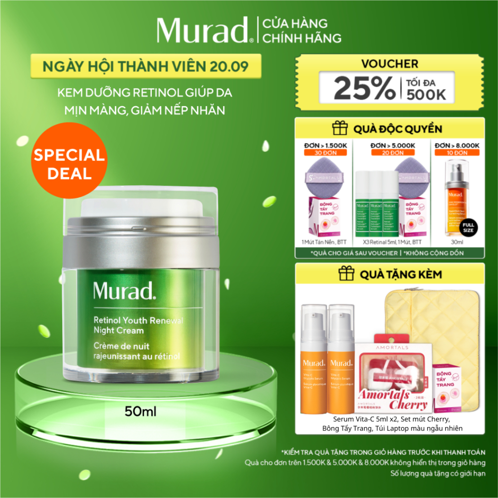 Kem dưỡng ẩm Retinol giúp da mịn màng và làm mờ nếp nhăn Murad Retinol Youth Renewal Cream 50ml