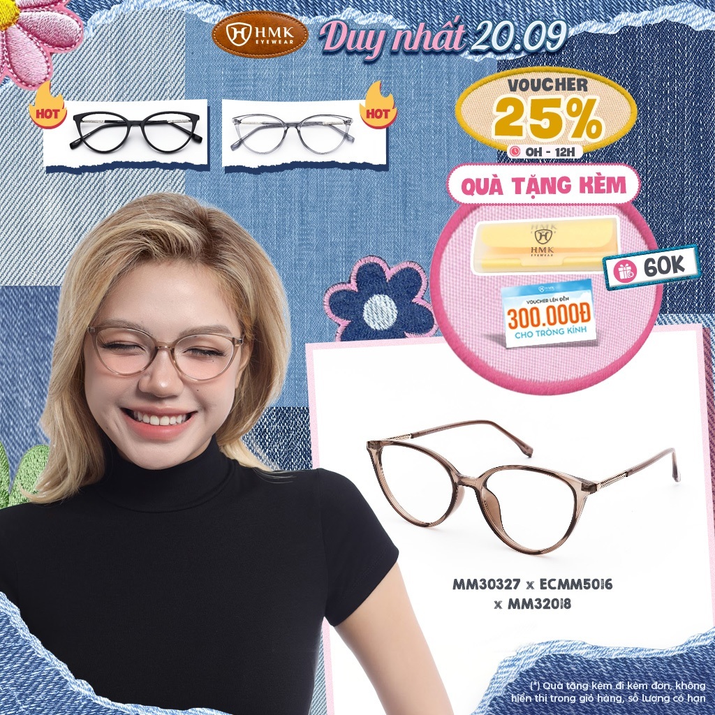 Kính Mắt Mèo Trendy HMK Eyewear Nhựa Thời Trang Hiện Đại Lắp Được Cận - MM30327 x ECMM5016 x MM32018