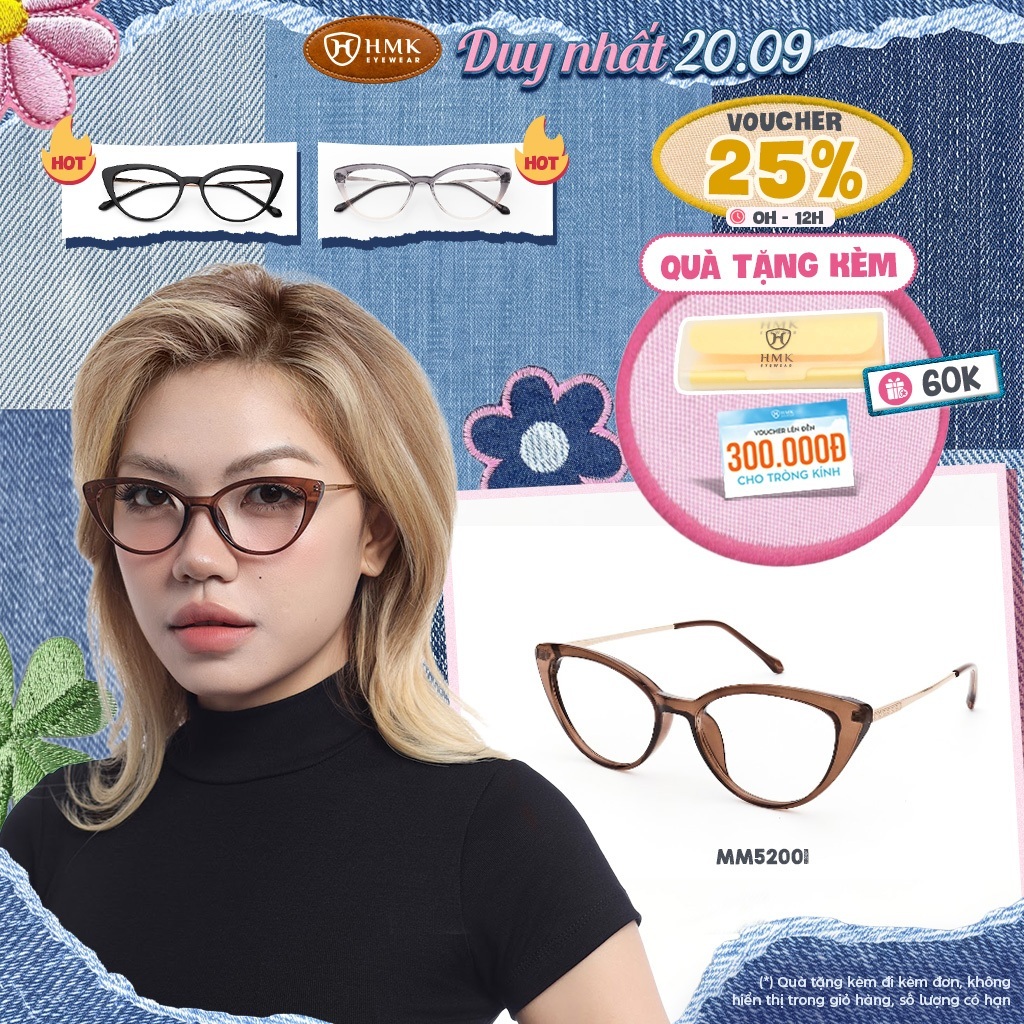 Gọng Kính Mắt Mèo HMK Eyewear Nhựa Kim Loại Cá Tính Thời Trang Nam Nữ - MM52001