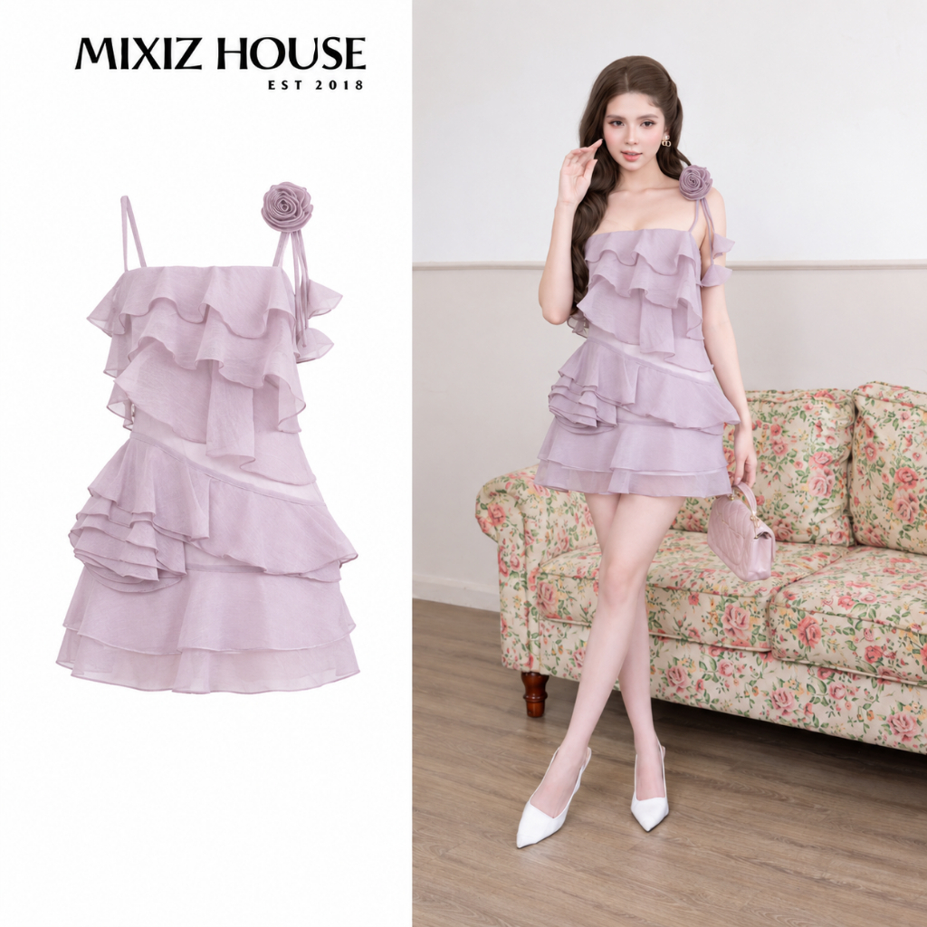Váy Nhiều Tầng Hoa Hồng Eo Mixiz House D45 - Váy Nữ Nhiều Tầng, Kiểu Tiểu Thư Ngọt Ngào