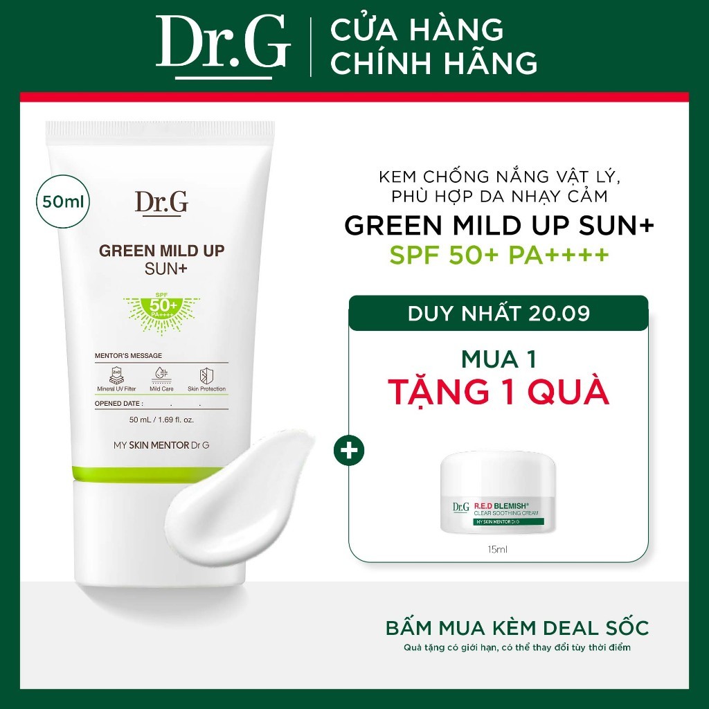 Kem chống nắng vật lý Dr.G Green Mild Up Sun+ DrG 50ml