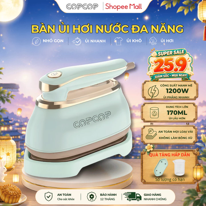Bàn ủi hơi nước cầm tay COPCOP bàn ủi hơi nước 2 trong 1 vừa ủi nước và khô gấp gọn du lịch tiện lợi