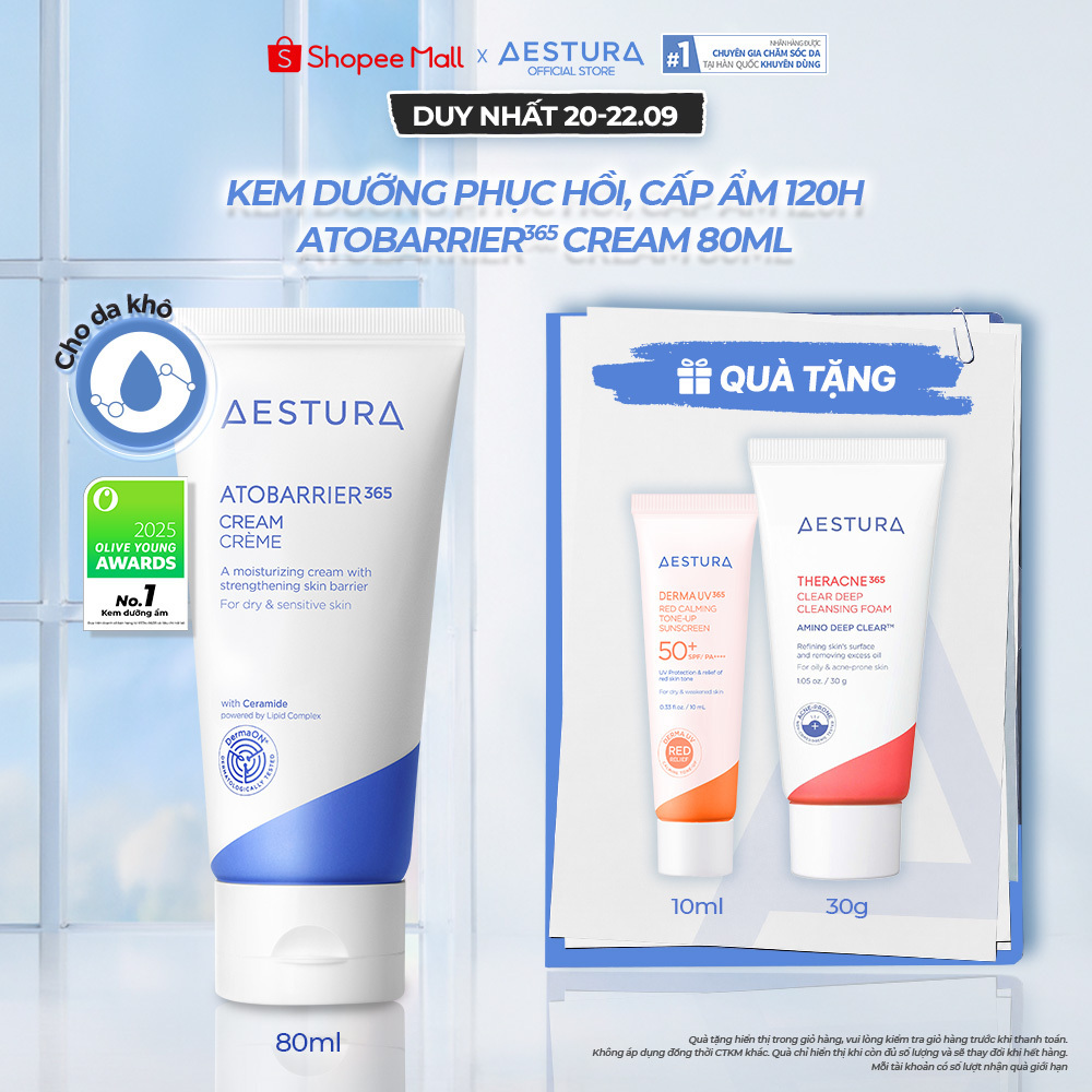 Kem dưỡng ẩm phục hồi và chăm sóc hàng rào bảo vệ da AESTURA ATOBARRIER365 Cream 80ml
