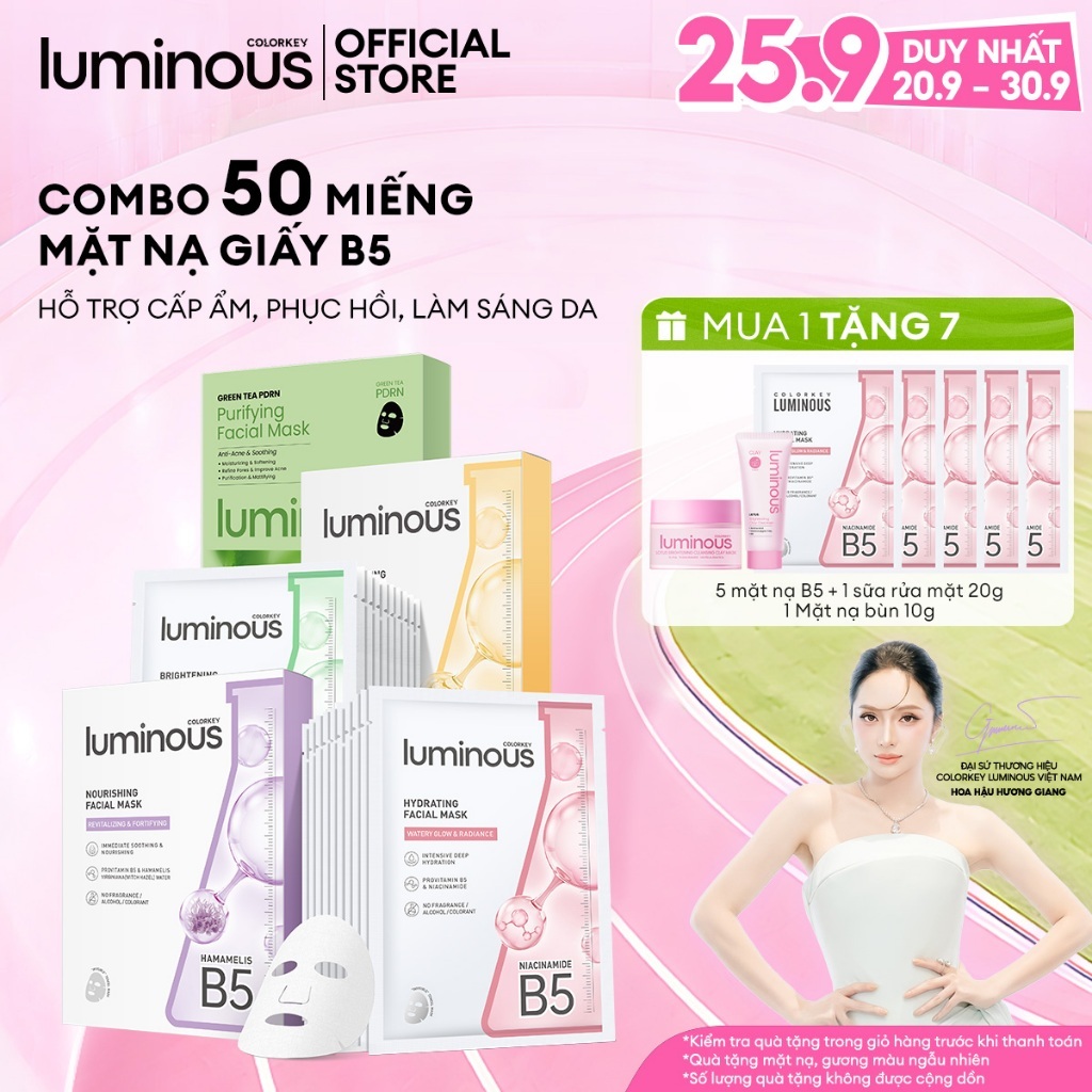 Combo 5 Hộp Mặt Nạ Giấy Colorkey Luminous Vitamin B5 |Giúp Cấp Ẩm Cho Da Mịn Màng 10 miếng/hộp
