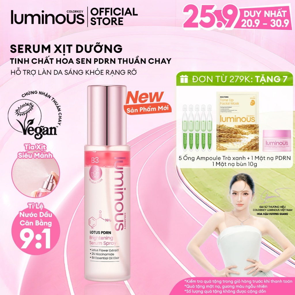 Serum Xịt Dưỡng Colorkey Luminous Hỗ Trợ Sáng Da Chiết Xuất Tinh Chất Hoa Sen PDRN An Toàn Cho Da Nhạy Cảm