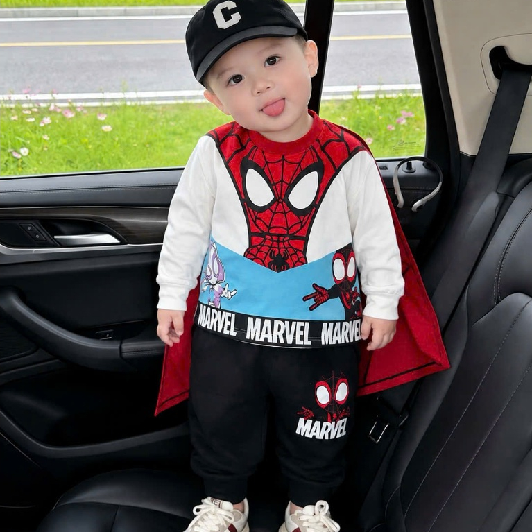 [Tặng áo choàng] Bộ thu đông bé trai, bộ dài tay bé trai người nhện spiderman cotton mềm mại 7-27kg Hero Kids