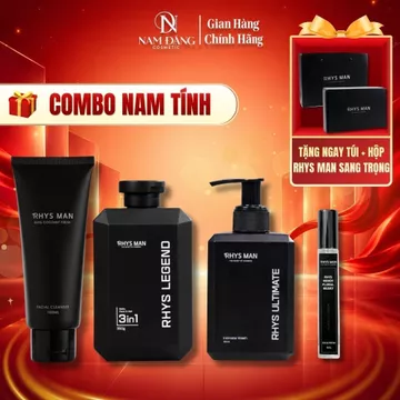 Combo Nam Tính RHYS MAN: Sữa Tắm Gội 3in1, Gel Rửa Mặt 100ml, Dung Dịch Vệ Sinh 120ml, Nước Hoa 10ml