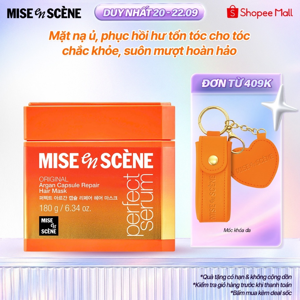 Mặt nạ ủ, phục hồi hư tổn tóc MISE en SCÈNE Perfect Serum Argan Capsule Repair Hair Mask 180g cho tóc suôn mượt hoàn hảo