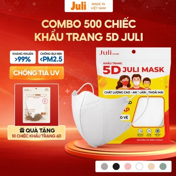 Thùng 500 Chiếc Khẩu Trang 5D JULI MASK, Khẩu Trang Chống Tia UV, Khẩu Trang Y Tế Chống Nắng Bụi Mịn 3 Lớp Kháng Khuẩn