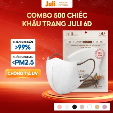 Thùng 500 Chiếc Khẩu Trang 6D JULI MASK, Khẩu Trang 3 Lớp Kháng Khuẩn Chống Bụi Mịn, Khẩu Trang Y Tế Chống Nắng Tia UV