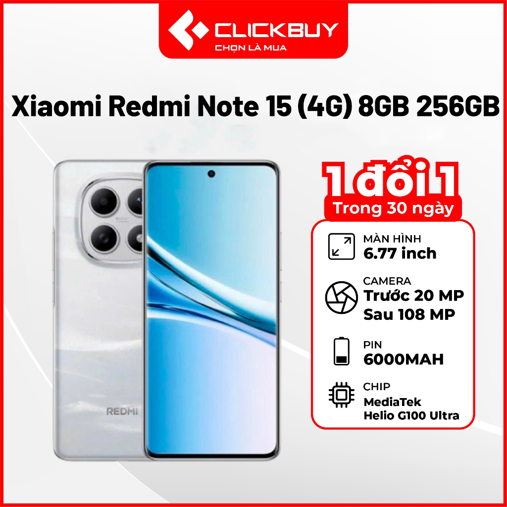 Điện Thoại Xiaomi Redmi Note 15 4G RAM 8GB Bộ Nhớ 256GB Màn Hình AMOLED 120Hz Chính Hãng