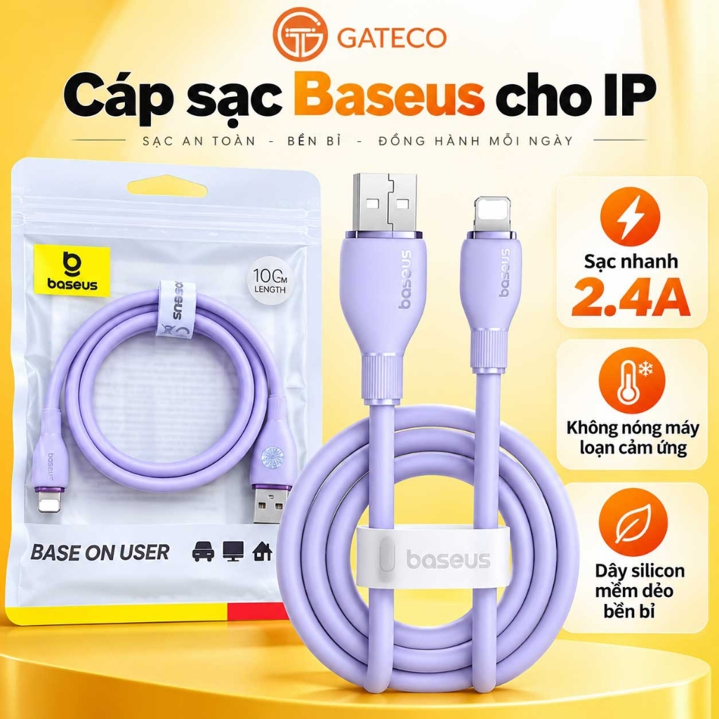 Cáp Sạc Nhanh Baseus Cho iPhone USB-LN 2.4A Dây Silicon Mềm Dẻo Bền Bỉ - Gateco