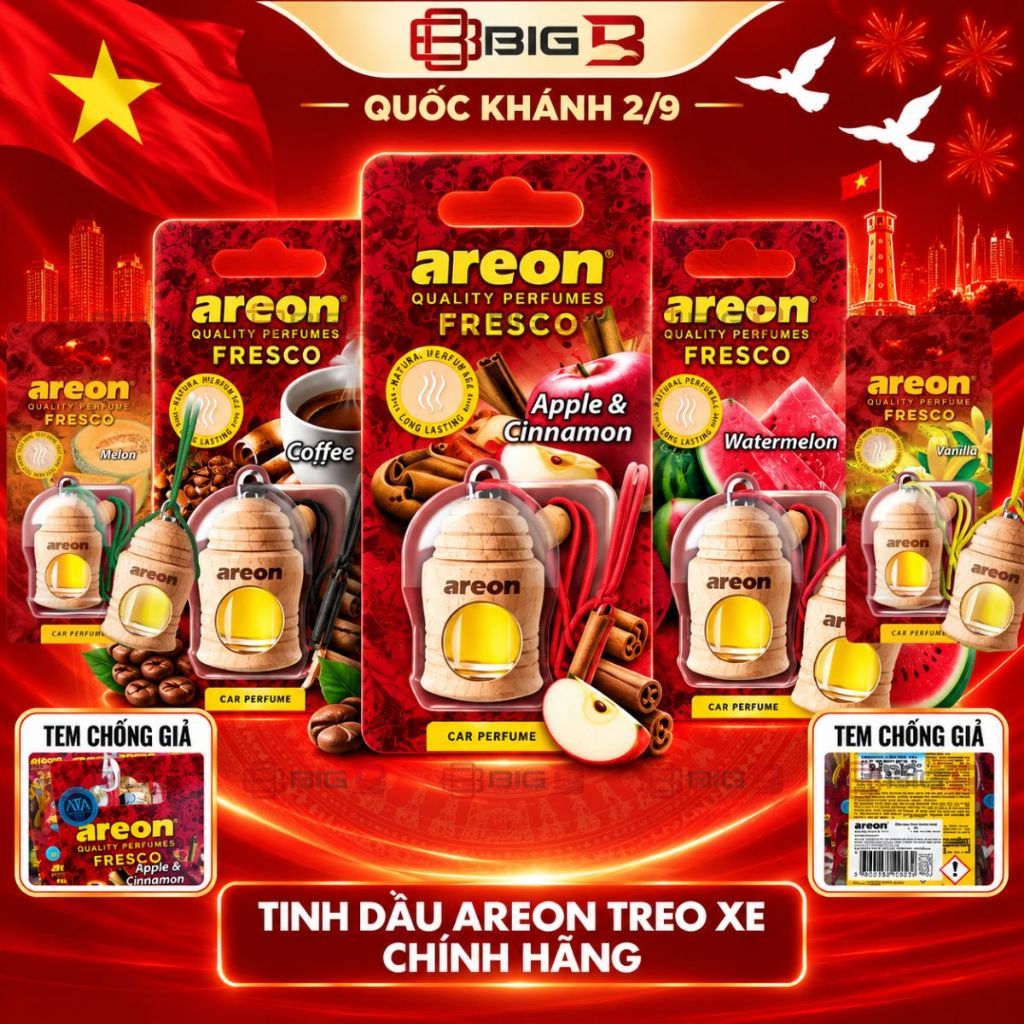 Tinh Dầu Treo Xe ô Tô AREON có Tem Chống Giả CHÍNH HÃNG Tinh Dầu AREON Nước Hoa Khử Mùi Xe Hơi Cao Cấp Bulgaria 8ml BIG