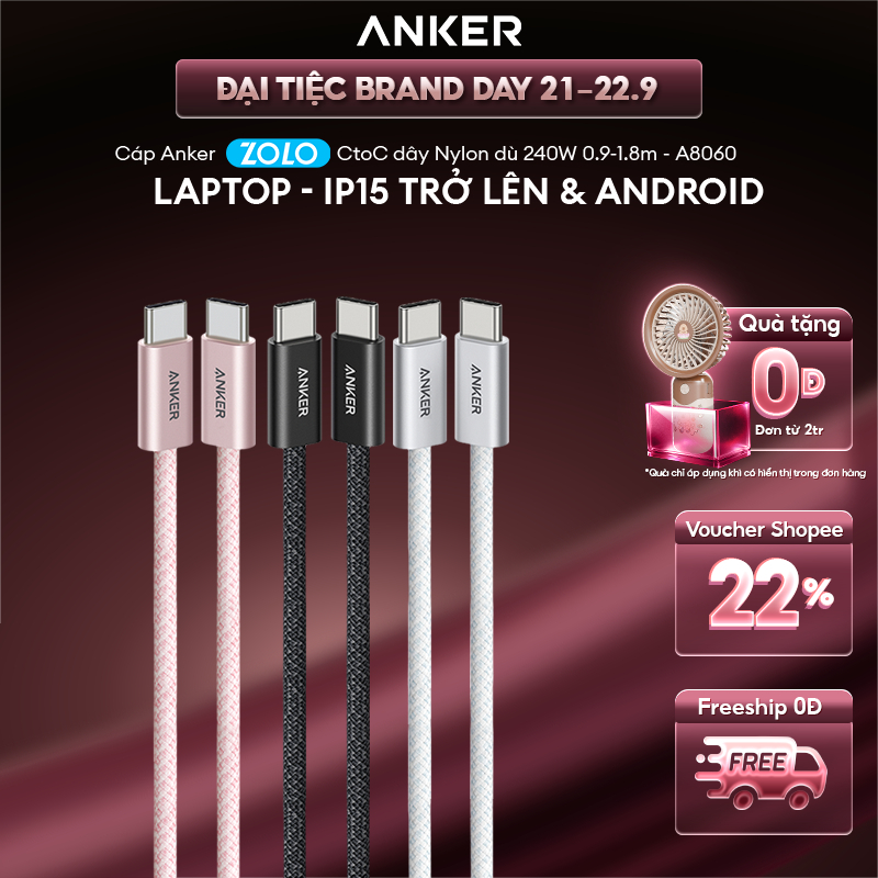 [5A] Phù hợp iP15-18 -Android -Laptop |Cáp sạc nhanh ANKER Zolo USB-C to USB-C | Công suất 240W | Chip E-Maker - A8060