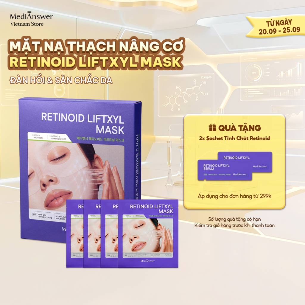 (Tặng Sticker) Mặt Nạ Thạch Retinol Nâng Cơ Đàn Hồi Săn Chắc Da MediAnswer Retinoid Liftxyl Mask 43g | Hộp 4 Miếng