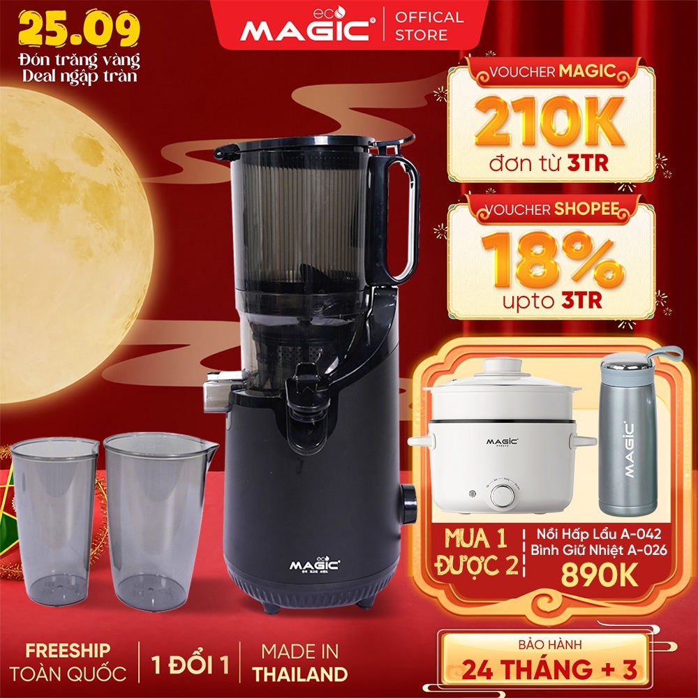 Máy Ép Chậm Magic Eco AC-144, Miệng Rộng 135mm, Công Nghệ Cold Press, Lưới Lọc 3 Tầng, Công Suất 250W