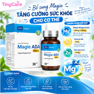 Thực phẩm bổ sung MAGIE ADA GOLD 2IN1 – Magie Bisglycinate, Magie Lactat, Kẽm & Vitamin B6, Hộp 30 viên