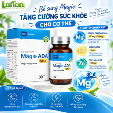 Thực phẩm bổ sung MAGIE ADA GOLD 2IN1 – Magie Bisglycinate, Magie Lactat, Kẽm & Vitamin B6, Hộp 30 viên