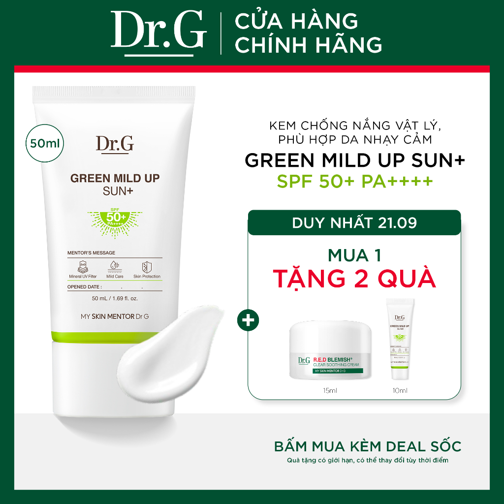 Kem chống nắng vật lý Dr.G Green Mild Up Sun+ DrG 50ml
