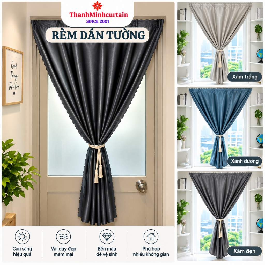 Rèm Cửa Dán Tường, Rèm Cửa Sổ vải gấm cao cấp chống nắng tốt  treo phòng ngủ, giường tầng, dán bếp - ThanhMinhcurtain